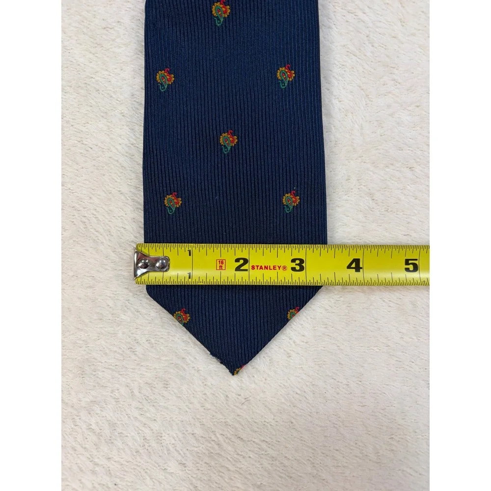 Triminghams Navy Silk Embroidered‎ Paisley Necktie Mens 3.25